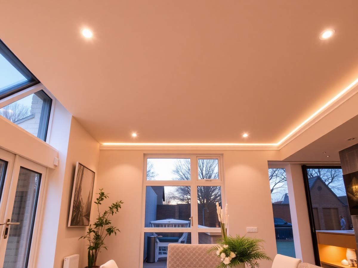 Placeholder image: modern home interior with recessed lighting installed by an electrician